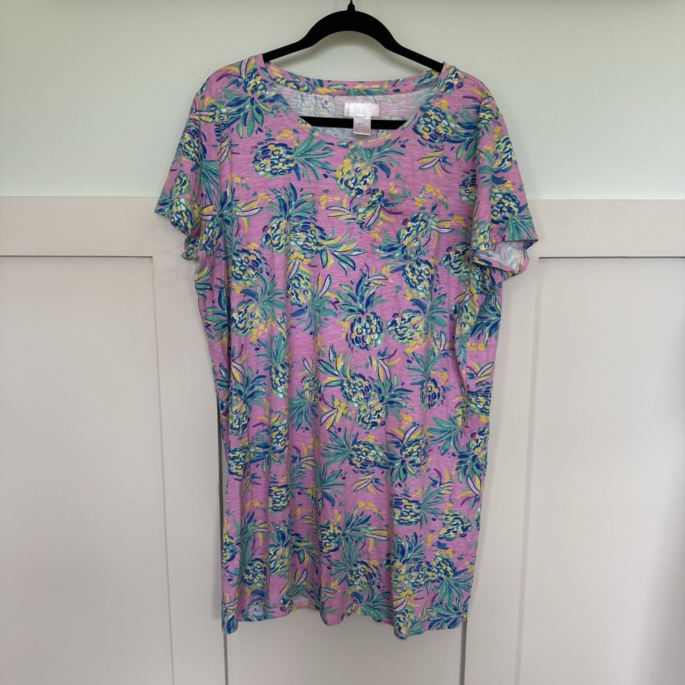 Stella Parker T-shirt Dress XXL Cotton Preppy Tropical Pineapple Swim Cover FLAW